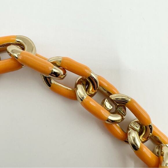 J Crew Enamel Link Bracelet Gold Tone Sweet Marigold Orange Preppy Classic - Picture 4 of 8
